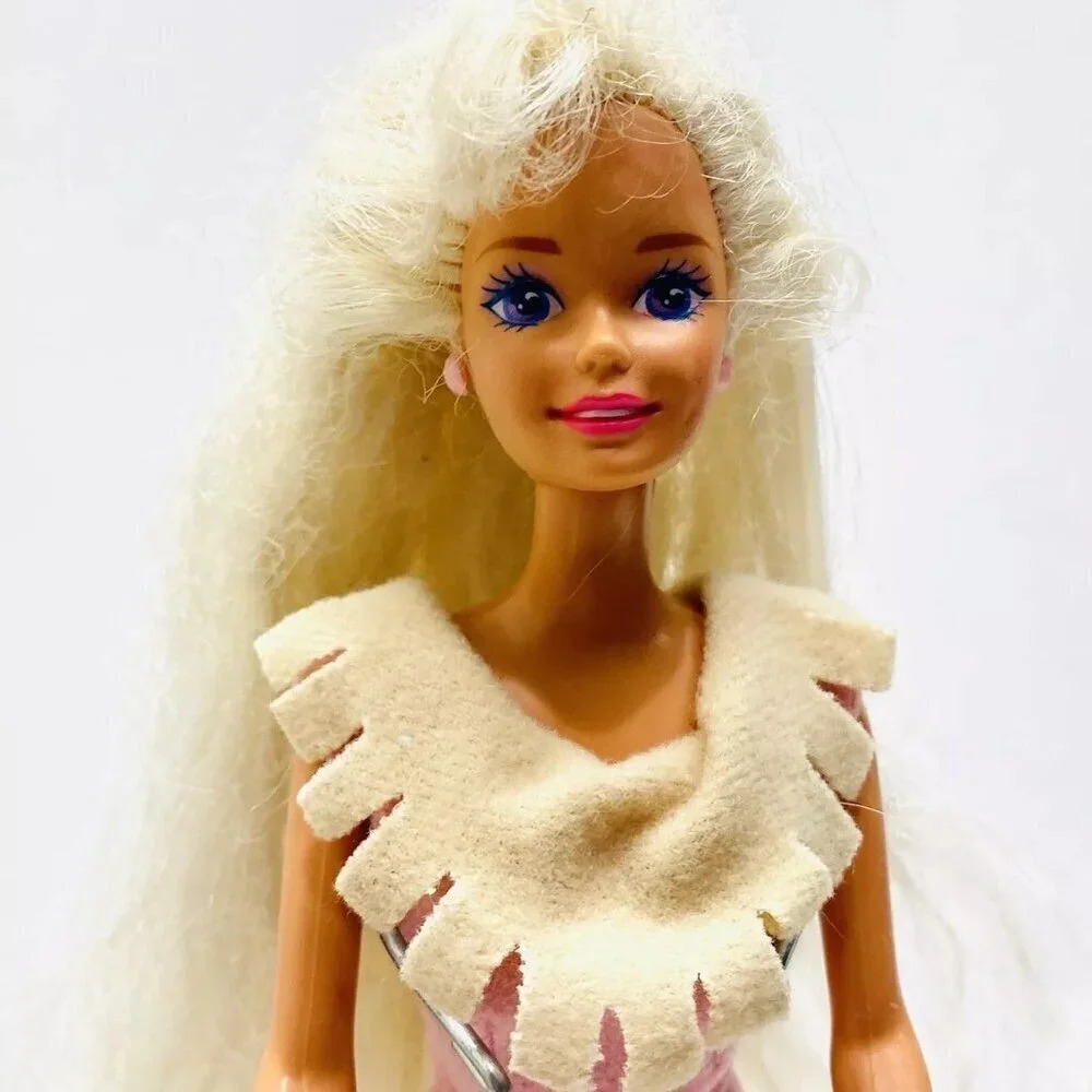 MATTEL BARBIE Doll Long Blond Hair Purple Eyes Pink Dress 12" Tall - Picture 2 of 11
